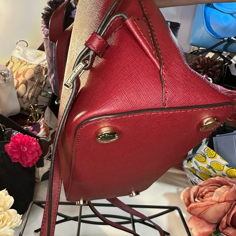 Michael Kors Red Leather Backpack with Gold Hardware